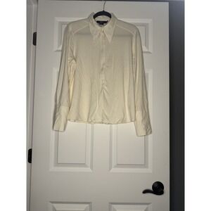 GSTQ Long Sleeve Full Zip Collared Blouse Top Xl Ivory Worn Once